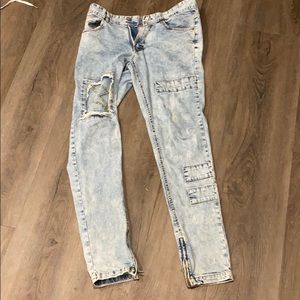 Hyper denim acid wash zipper jeans